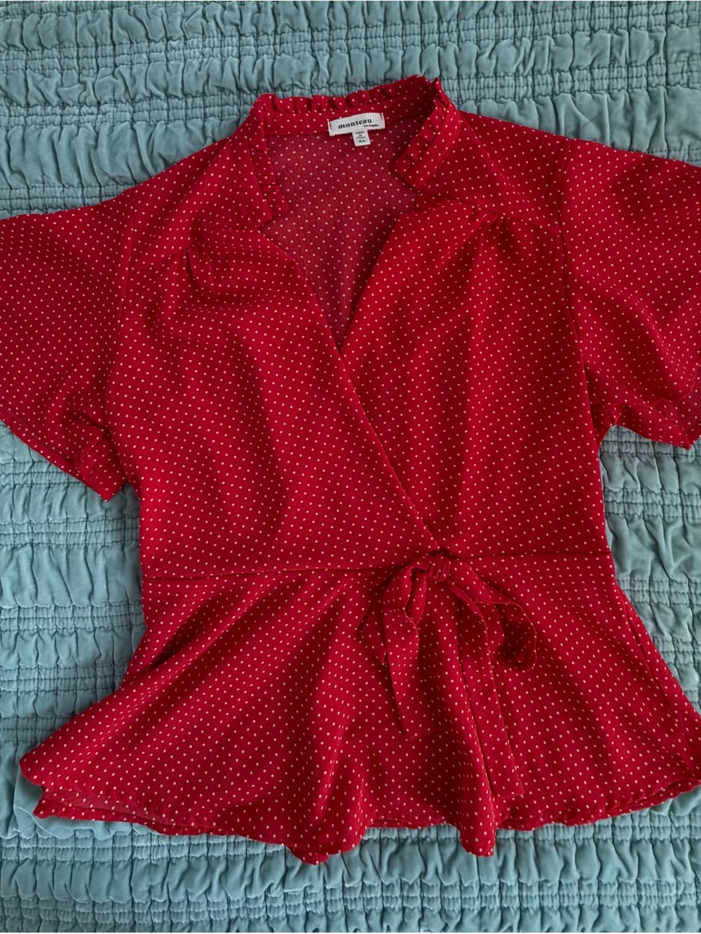 Monteau Red Polka Dot Wrap Blouse-XL